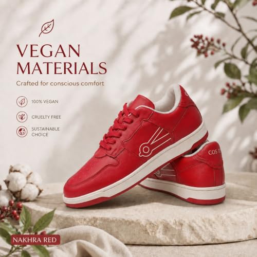 Image of Cos tan Women's Red Casual Sneakers Lace-Up Walking Shoes Soft Inner Lining