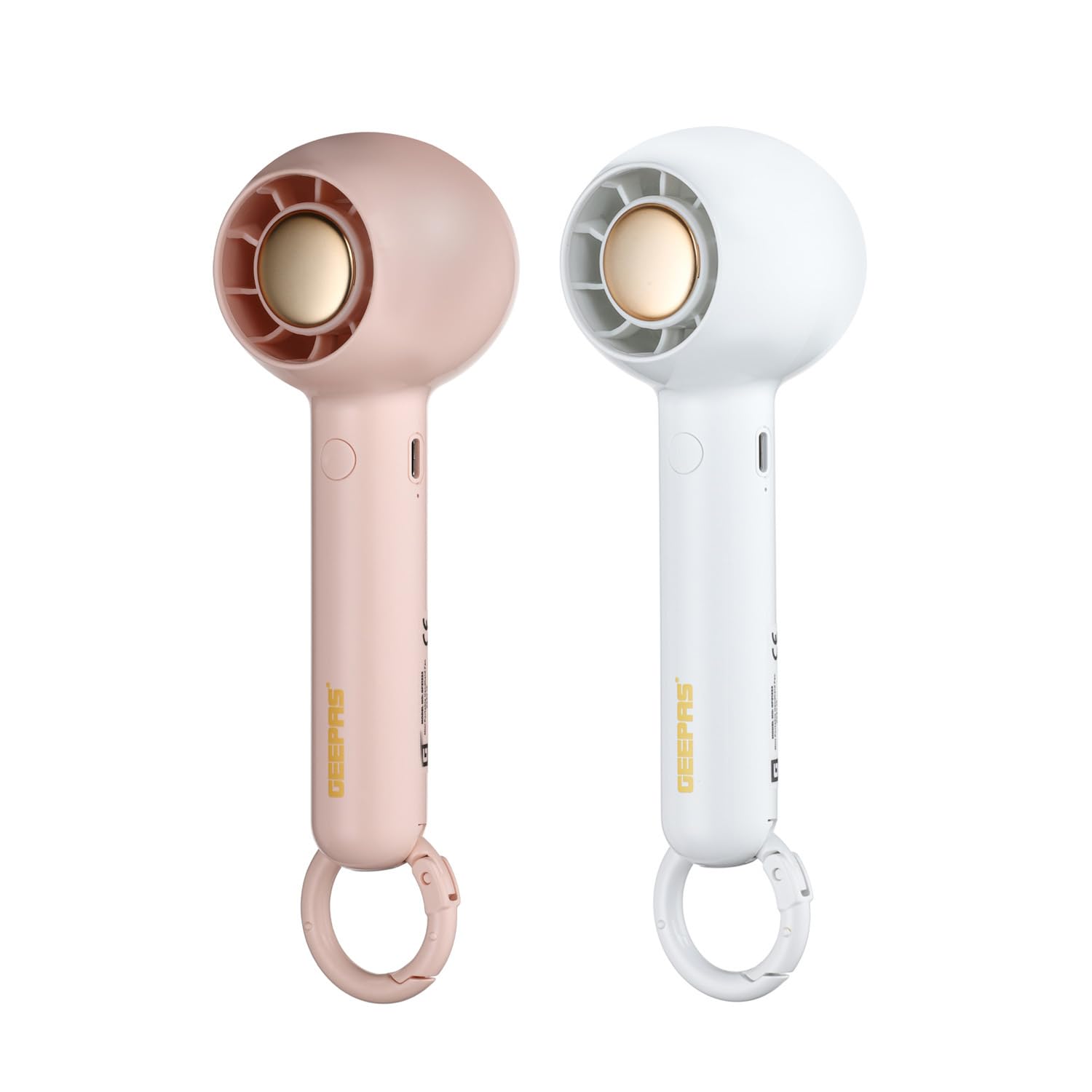 GEEPAS Rechargeable Fan - Pack of 2 | Mini Portable USB Fan for Travel Camping Office Outdoor Women Men | Handheld 1200mAh 2 Speeds, 4Hr Run Time | Ultra Quiet 125gm Lightweight Design | Pink & White