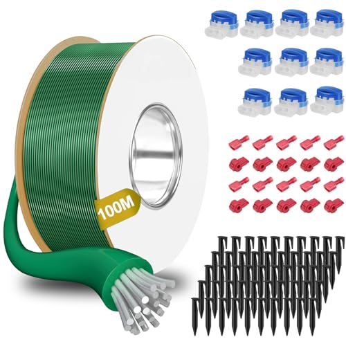 100M Universal Begrenzungskabel für Mähroboter+100 Erdnägel+10 Mähroboter Kabelverbinder+10 Anschlussklemmen, Rasenmäher Kabel Zubehör Set,Kompatibel mit Gardena Bosch Husqvarna Worx Honda Robomow usw