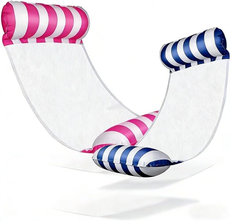 2-Pack Inflatable Adult Water Hammock Recliner - Durable PVC Material, Foldable Striped Inflatable Pool Float, for Pool Parties and Summer Gifts