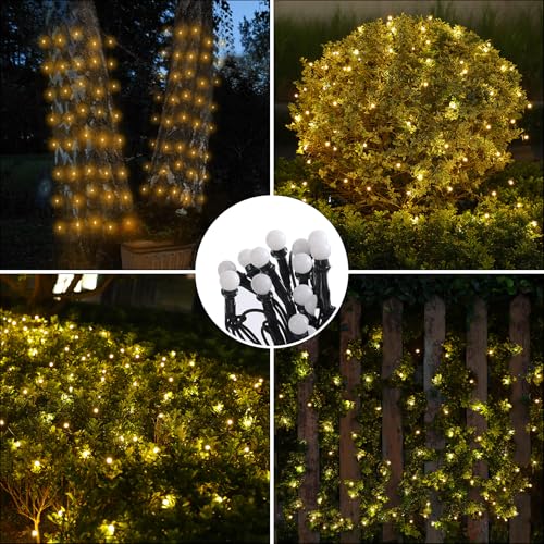 Luzes solares de Natal à prova d'água, 100 LEDs de 1,5 m x 1,5 m, luzes de rede externas com contro