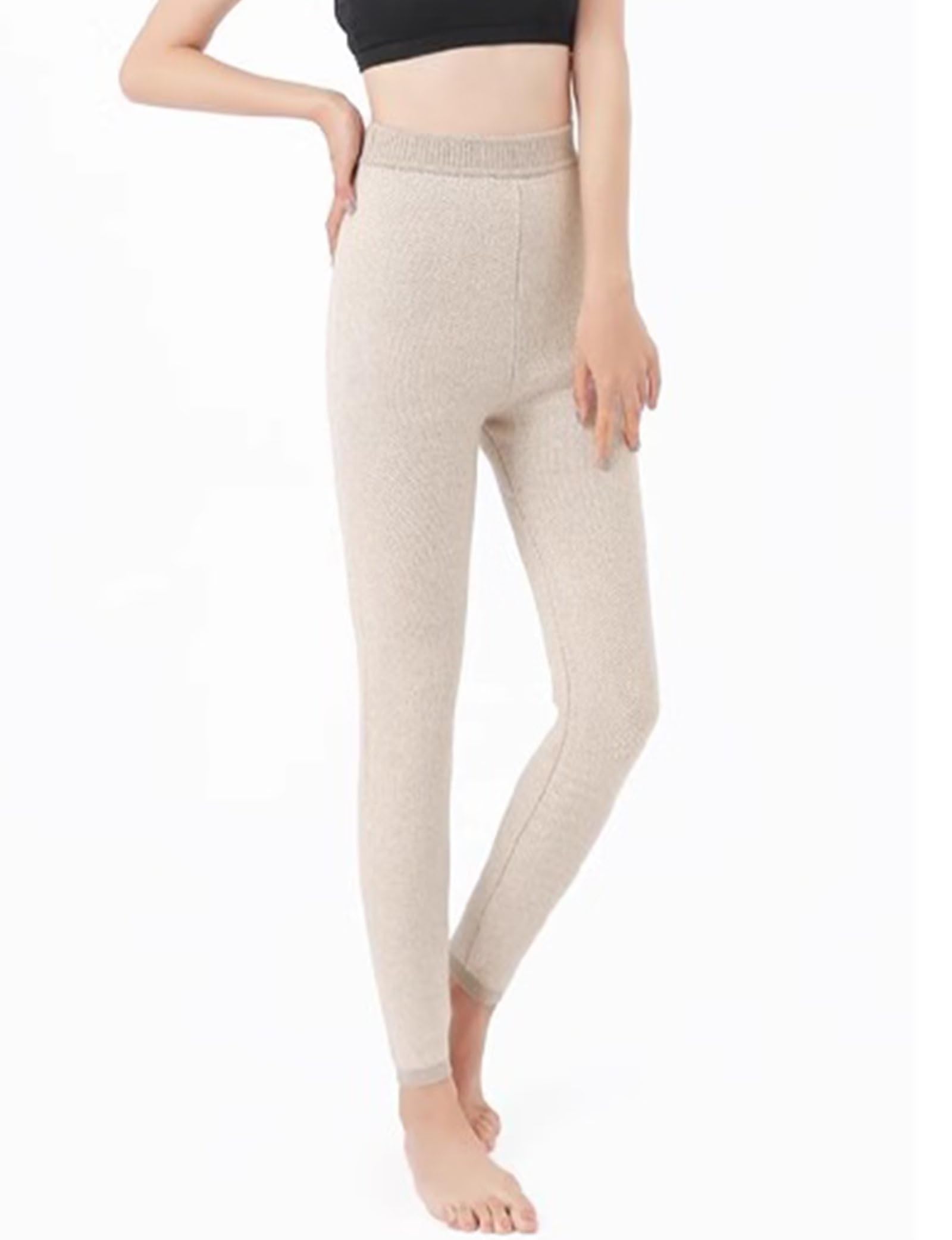 HNVAVQ Pantaloni Biancheria Intima Caldi Pantaloni Termici Invernali Leggings per Donna,Leggings a Vita Alta,Pantaloni Termico in Cashmere 100%