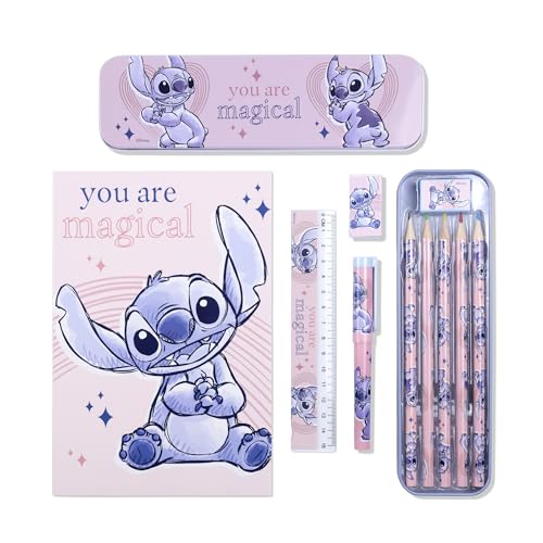 Disney Lilo & Stitch Étui à crayons pour enfants avec crayons de couleur, fournitures...