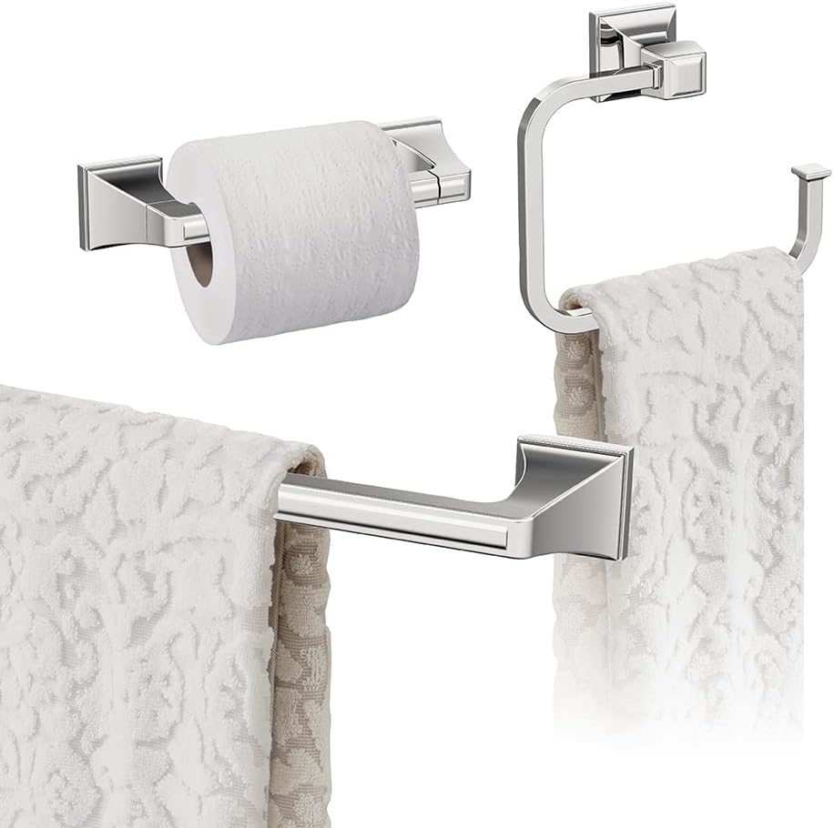 Amerock | Chrome | Mulholland | Towel Bar | 18 inch (457 mm) | 3 Piece | Bathroom Accessories Set