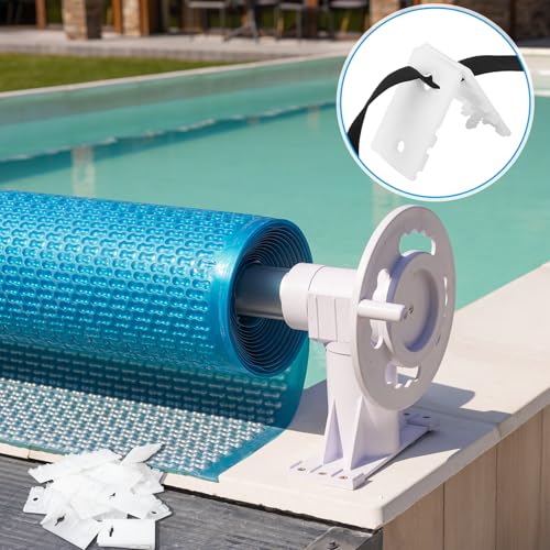 Foilswirl 12 Pcs Solar Cover Reel Attachment Clip 2.8 x 1.73 x 0.24 Inch Pool Cover Clips for Reel Blanket Universal Inground Swimming Pool(White)