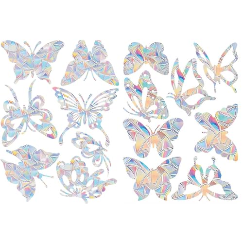 Vinilos para Cristales, Suncatcher Sticker, Vinilos Adhesivos de Mariposas, Pegatinas de Ventana Anticolisión, Contra Colisiones de Aves, para Ventanas y Puertas (15 Piezas, Mariposa)