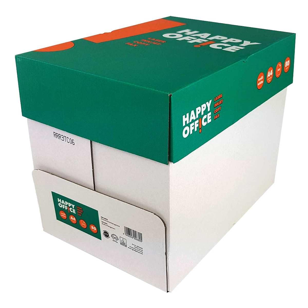 Drucker-/ Kopierpapier Happy Office: 80 g/m², A4, 25.000 Blatt, weiß - schnell und staufrei drucken