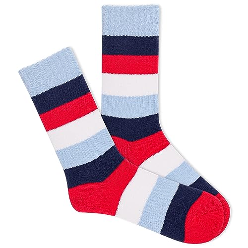 K.Bell Women's Stripe Boot Crew Sock 1 Pair Pack, Blue, Women's Shoe Size 4-10