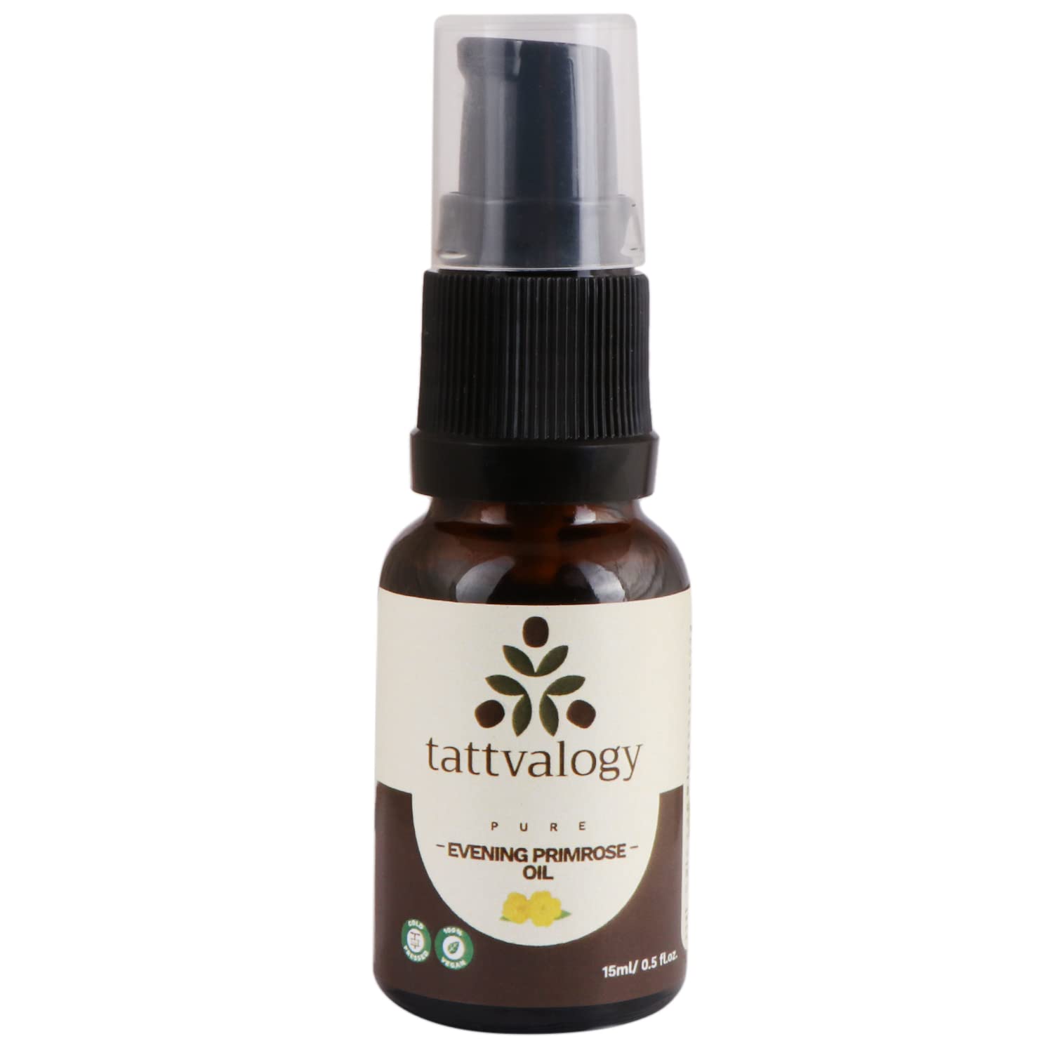 Tattvalogy Evening Primrose Carrier Oil | Cold Pressed Oil of Evening Primrose | Treats Atopic Dermatitis, Sun Damage, Signs of Aging | For Hair & Skin (15ml)