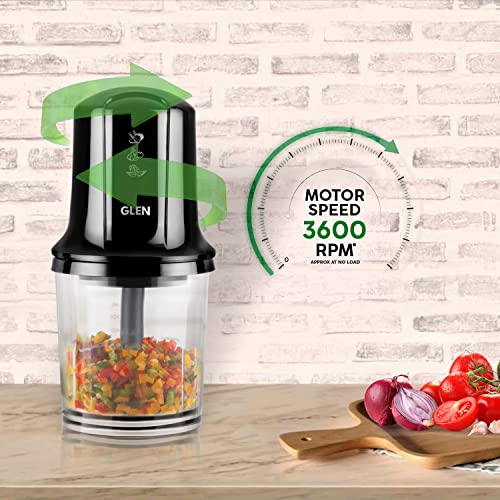 Image of Glen Electric Mini Chopper, 400ml with Stainless Steel Blades, Egg Whisking Disc, Food-Grade Polycarbonate Bowls, Onion, Vegetable & Nut Chopper, SA4040BL