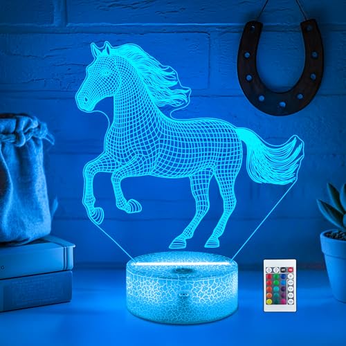 CoolGift Mart Horse Night Light, 3D LED Optical Illusion Lamp with Remote Control and Timer, Christmas Birthday Gifts for Lovers Kids Adults (Horse)
