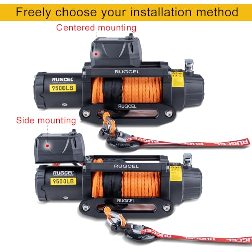 Image of RUGCEL WINCH 9500lb Waterproof Electric Synthetic Rope Powerful Fast Winch with Hawse Fairlead, Wired Handle and Wireless Remote