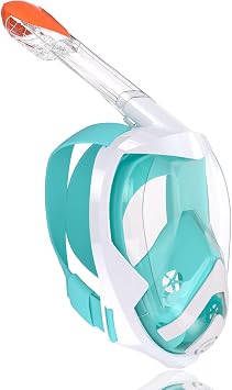 Flyboo Snorkel Mask,180View Snorkelling Gear with Panoramic Full Face Design-Sports Camera Compatible Diving Mask with Anti-Fog and Anti-Leak Technology for Adults and Kids