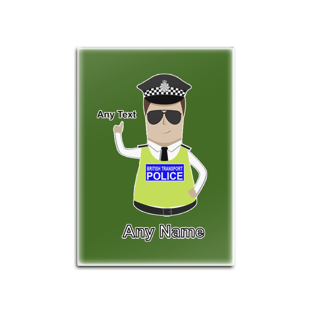 Unigift Green Personalised Gift - British Transport Police Glass Fridge Magnet (Police Design Colour) Name Message Unique Pad Btp - Brown Policeman Hat Cap