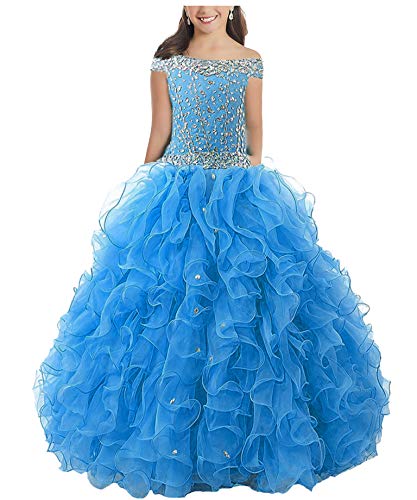 Junguan Off The Shoulder Pageant Dresses for Girls Long Aline Ruffles Princess Prom Dress Formal Ball Gowns TF0033
