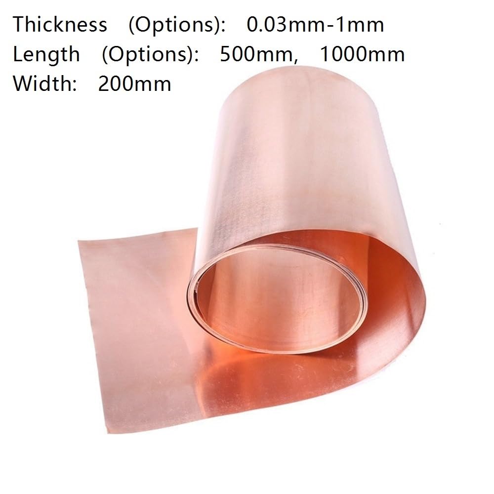 T2 Kupferfolienrolle 0,5/1 Meter, flexibler Metallstreifen, ultradünnes rotes Kupferfolienblatt for die Elektronik, 1 Stück(1x200x500mm)