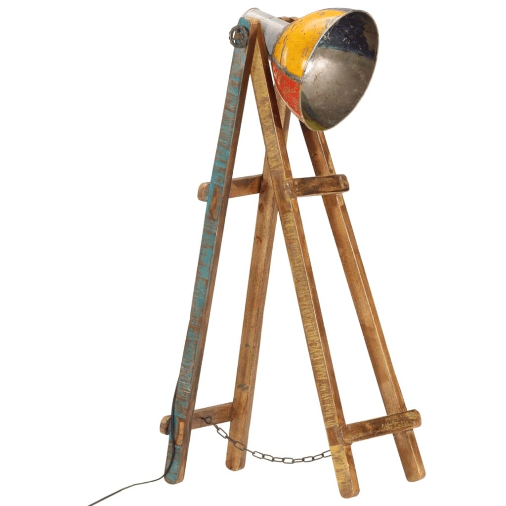 Lampa stojąca wielokolorowa z litego drewna mango z oprawką E27 25 W, regulowany klosz, styl industrialny i retro do salonu, sypialni, biura