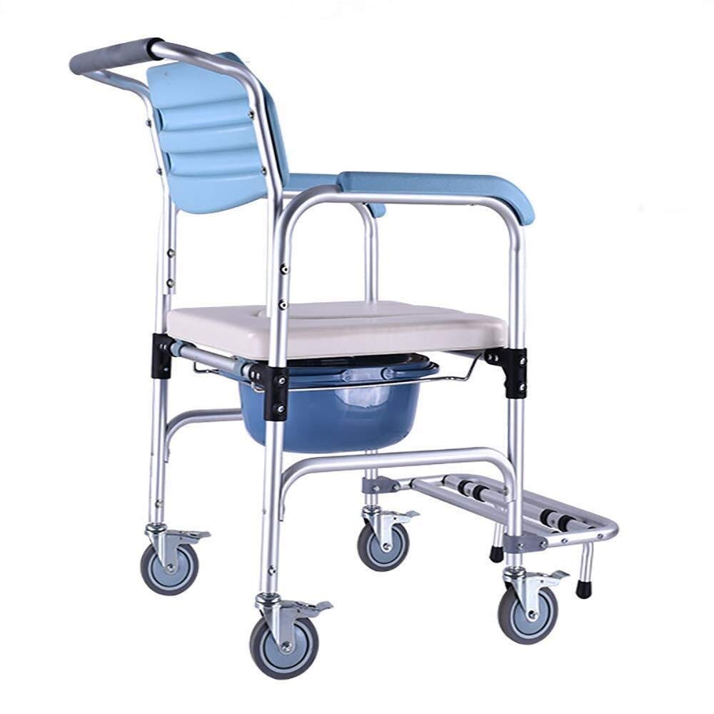 Sgabello per Doccia, Sedile per Doccia, Sedia Mobile per WC/Doccia, Sedile per WC Spesso, Sedia per Doccia con 4 Freni, con Braccioli, Estraibile dal Poggiapiedi, Sedia Comoda