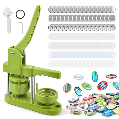 Máquina de insignia de Button Machine con 50 juegos de imanes para nevera y abridor de botellas de 58 mm y set de fabricación de alfileres de solapa de 58 mm, prensa de botones KEYSAFER para fiestas y