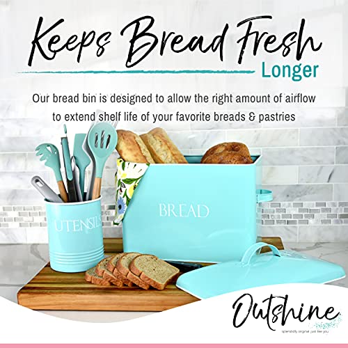 Outshine Extra Large Bread Box, Mint | Countertop Space-Saving Vintage Metal Bread Bin | High Capacity Bread Storage - Holds 2+ Loaves | Farmhouse Bread Box For Kitchen Countertop | Housewarming Gift #TOP3