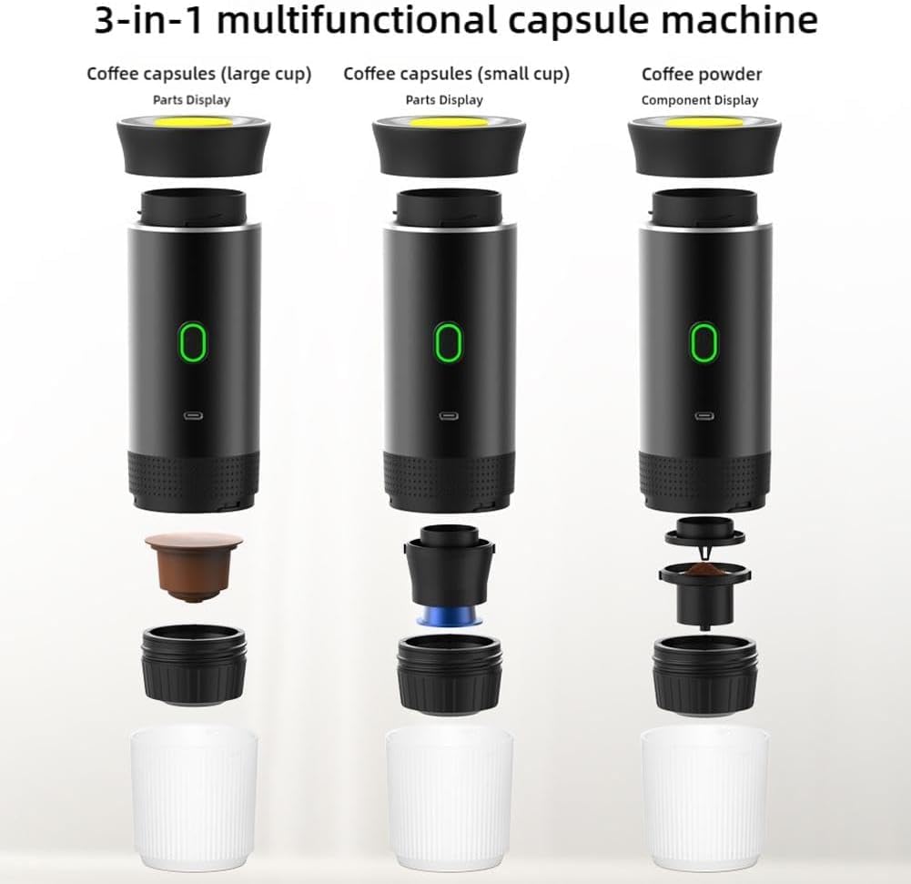 Genérico Mini Cafetera Portatil, 3 En 1, InaláMbrica, Autocalentable, Cafetera 12v, Mini Cafetera Para Llevar Para Camping, Senderismo, Viajes Y Uso DoméStico (negro)