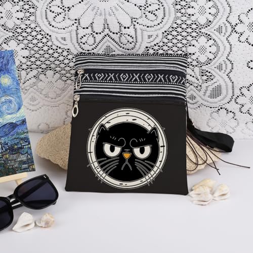 Geometric Cat Portrait Print Crossbody Bag Stylish Travel Adjustable Shoulder Strap Messenger Bag for Adult Unique Birthday Gift for Women's Friend Sister Holiday Present3