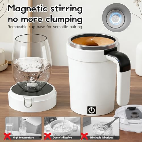 2026 Smart Self-Stirring Mug with Temperature Display, USB-C Rechargeable Auto Mixing Mug for Coffee, Protein Shakes, Tea, Portable & Magnetic Stirring Cup with Lid, Stainless Steel for Office Travel by Pureadee - Image 4