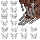 15 Pcs Shiny Alloy Butterfly Nail Charms 3D Metal Butterfly Nail Art Charms for Acrylic Nails Butter