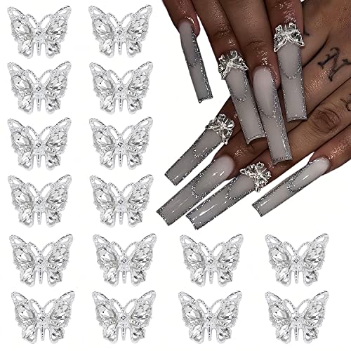 15 Pcs Shiny Alloy Butterfly Nail Charms 3D Metal Butterfly Nail Art Charms For Acrylic Nails Butterfly Nail Rhinestones Nail Gems Butterflies Shape Crystals Diamonds Design Jewels For Women And Girls #TOP13