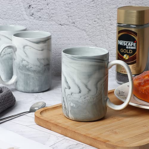 Smilatte 14 Oz Marble Coffee Mugs, M068 Novelty Marble Ceramic Cup For Home And Office, Microwave Dishwasher Safe, Set Of 4, Gray #TOP6
