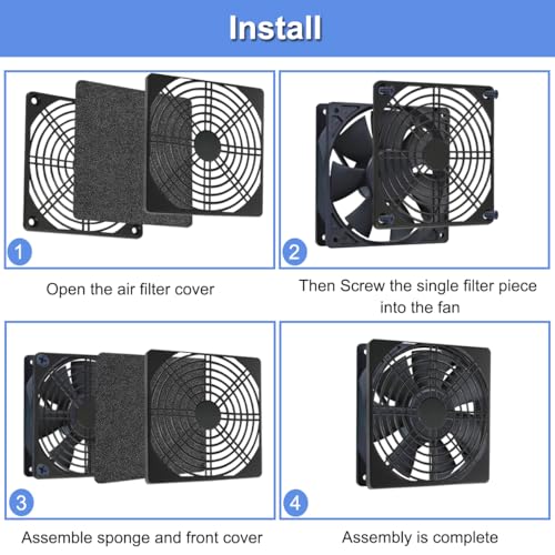 Xiatiaosann 4 Stück 120mm Lüfterfilterabdeckung, PC-Lüfter-Staubkühlungsgittergehäuse, schwarzer quadratischer Computergehäuse-Lüfterstaubschutzfilter für PC-Computergehäuse-Servergehäuse