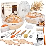 SORON Sourdough Starter Kit, Banneton Bread Proofing Basket with Glass Sour Dough Starter Jar, Sourdough Bread Baking Supplies Tools, 9' Round & 10' Oval Banneton Baskets, Gift Set for Homemade Making