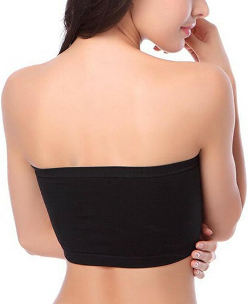 3 Pieces Women Strapless Bandeau Bra, Padded Bralette Seamless Bandeau Tube Top Bra, Black+White+Beige, M - Image 2