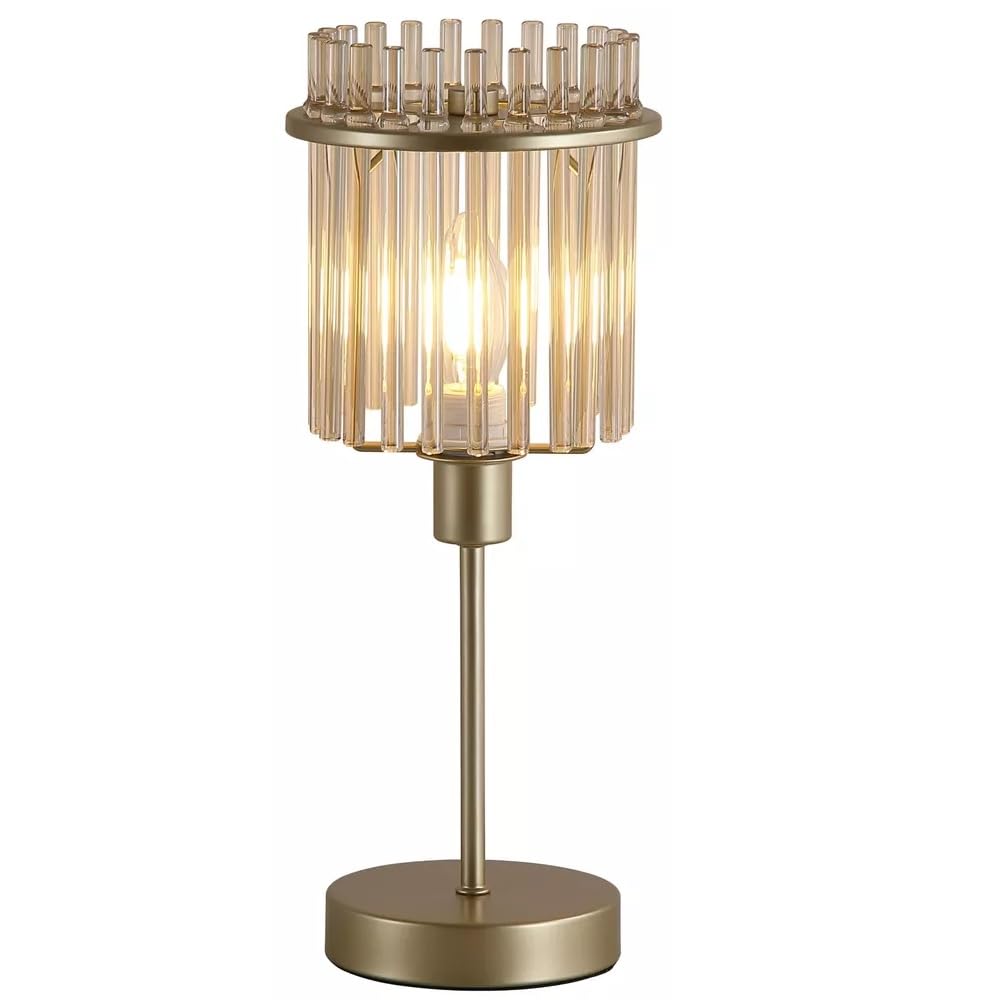 Britalia Grey Table Lamp With Glass Rod Shade, Champagne Gold, Metal Base, Ses E14, 37.5Cm, 1.32Kg, Clear Inline Switch