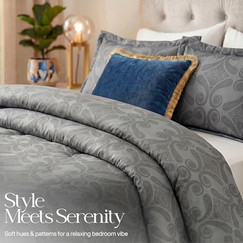 Image of Utopia Bedding Queen Comforter Set (Paisley Grey) with 2 Pillow Shams - Bedding Comforter Sets - Down Alternative Comforter - Soft and Comfortable - Machine Washable