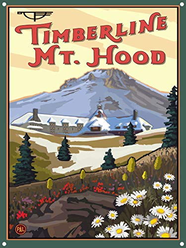 Timberline Lodge Mt Hood Oregon Spring Metal Art Print from Travel Artwork by Artist Paul A. Lanquist 8.5" x 11.5"