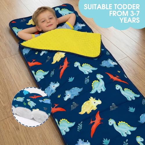 Image of ACRABROS Toddler Nap Mat with Pillow and Blanket, Large Rolled Napping Mats,Slumber Bags for Boys Girls,Kids Sleeping Bag for Daycare, Preschool Travel
