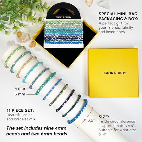 CATCHY & CRAFTY Bracelet Crystal Stretch Stackable Layering Colorful Statement Bracelets Women Glass Beaded Boho Friendship Handmade Bridal Gift 5