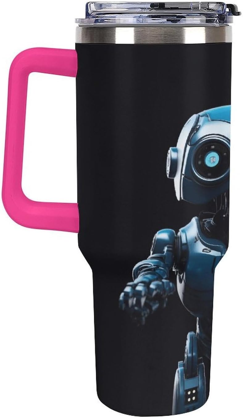 Blue Robot Travel Coffee Mug Reusable Durable Stainless Steel Insulated Tumbler with Handle And Straw Leak Resistant Portable Thermal Cup Gifts for Men Women 40 Oz