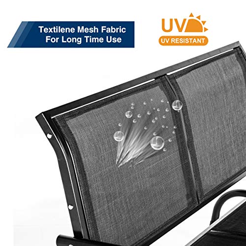 Esright 2 Seats Outdoor Swing Glider Loveseat Chair with Powder Coated Steel Frame, Garden Rocking Seating, Patio Bench for 2 Person, Black