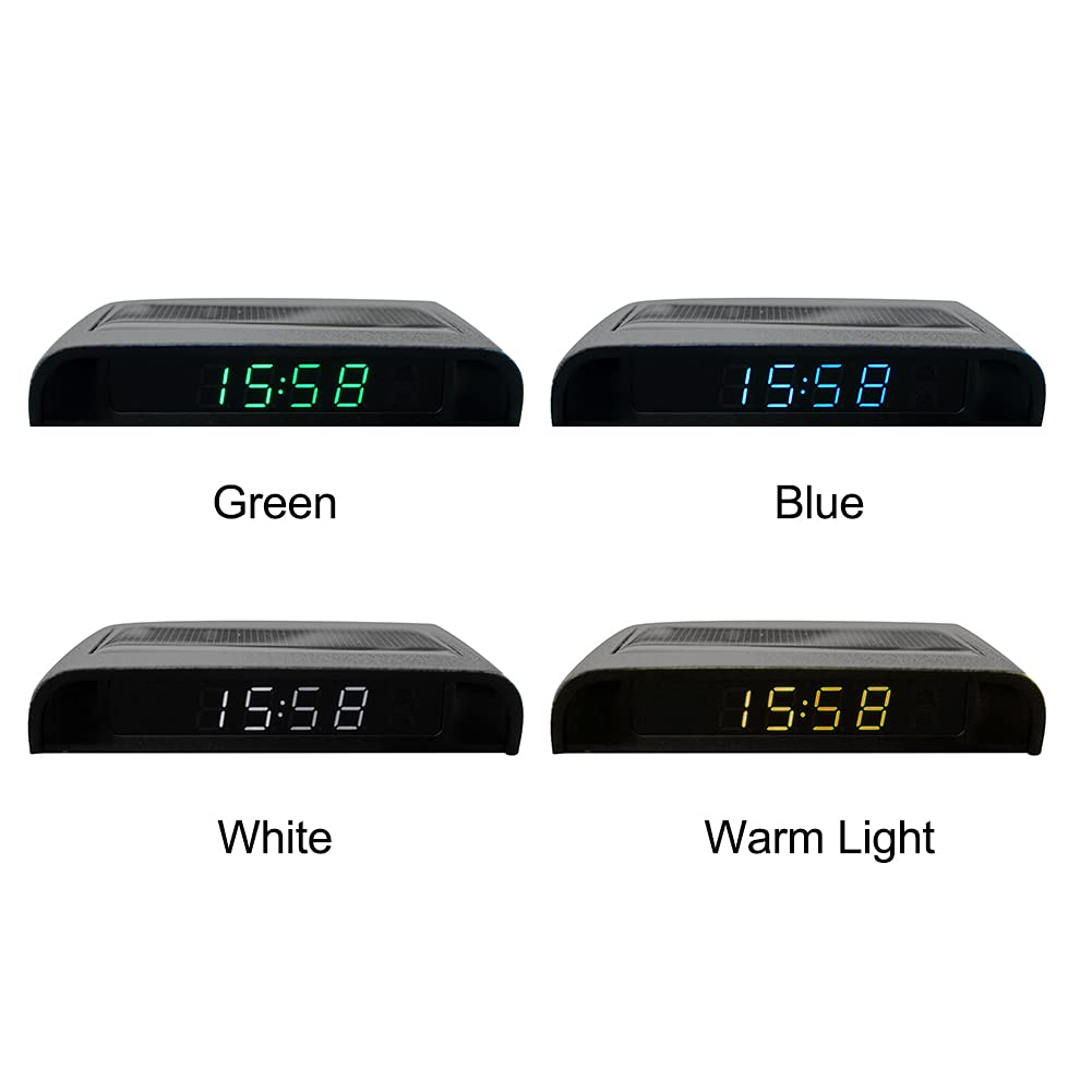 Orologio LCD ad energia Solare per Auto, con Display LCD energia Solare, con Tempo (12/24 Ore) + Data + Settimana Temperatura Dash Orologio Digitale Multifunzione per Auto energia Solare(luce calda)