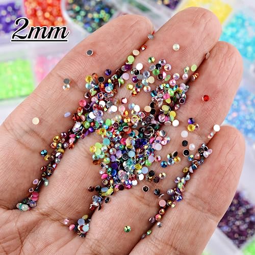 Kikonoke 5 Boxes Nail Art Rhinestones Half Pearls Kit 3D Flatback Jelly Crystal Gems Diamantes Design for Crafts Face Clothes Clothes Glass Decorations DIY (60 Colors 2mm)