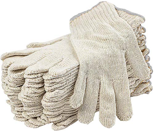 ABC Pack of 24 Beige String Knit Gloves 10". Washable Glove with Elastic