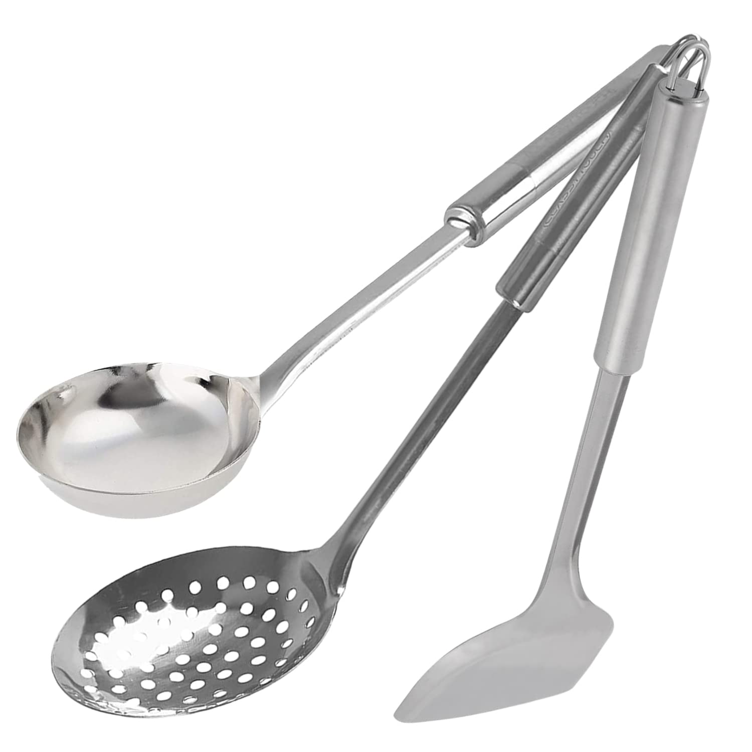 Heart Home Stainless Steel Kitchen Utensil, Cookware Set, Kitchen Tool- Set of 3 (Skimmer & Spatula & Ladle) (Silver)