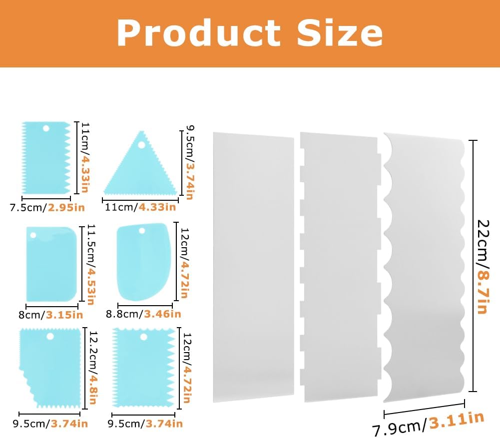 3PCS Stainless Steel Cake Scraper & 6Pcs Plastic Pattern Scraper