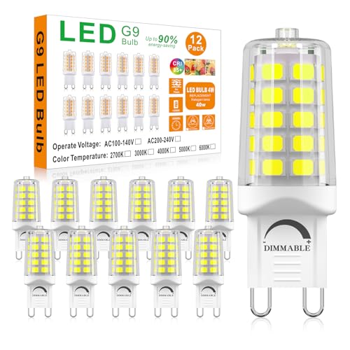 Image of BAOMING G9 LED Bulb Dimmable 4W (40W Equivalent) 6000K Cool White 12 Pack | T4 G9 Bi-pin Base Halogen Replacement 120V No Flicker 450LM for Basement, Corridor, Utility Room, High-Visibility Areas