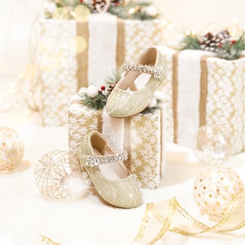 Image of PHIRAMIN Toddler Flower Girl Glitter Dress Shoes Little Girl Ballet Flats Bow Wedding Party