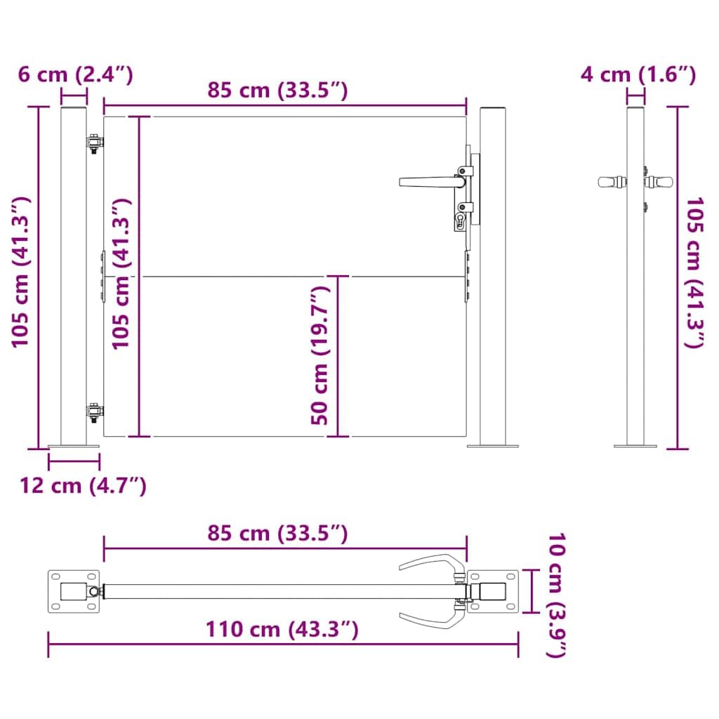 vidaXL Gartentor Schwarz 85 x 105 cm Pulverbeschichteter Stahl, Elegantes Garten- und Terrassentor, Metall, modernes Design, rostfrei, wetterfest, laserbeschnittene Sicherheitsbarriere