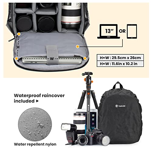 Tarion Camera Bag Professional Camera Backpack Case With Laptop Compartment Waterproof Rain Cover For Dslr Slr Mirrorless Camera Lens Tripod Photography Backpack For Women Men Photographer Grey Tb-S #TOP3