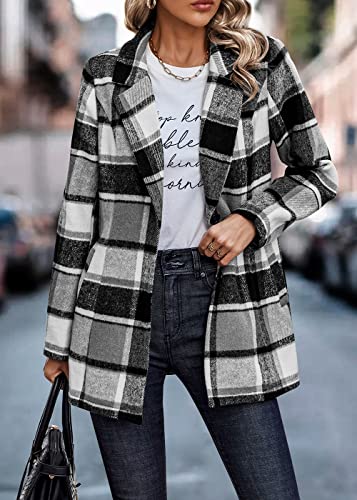 PRETTYGARDEN Women Plaid Shacket Jacket Trendy Fall Casual Button Wool Blend Tartan Trench Coat Winter Clothing with Pockets